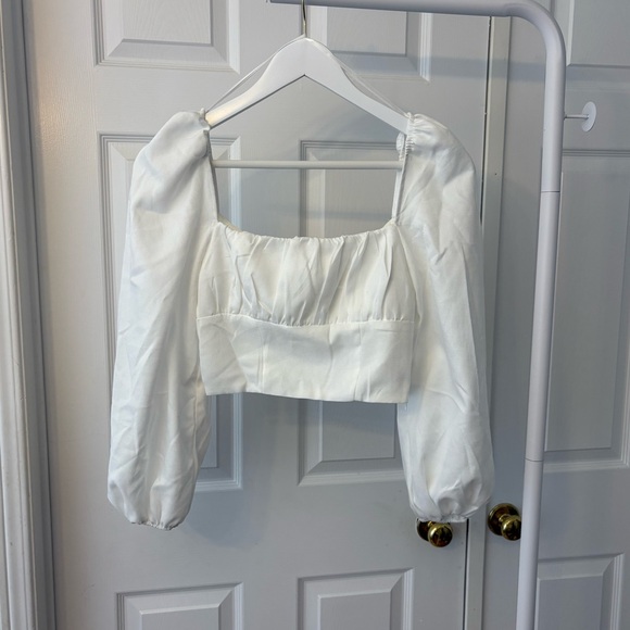 Princess Polly Ariah White Puff Long Sleeve Crop Top Size 2 - Picture 12 of 16